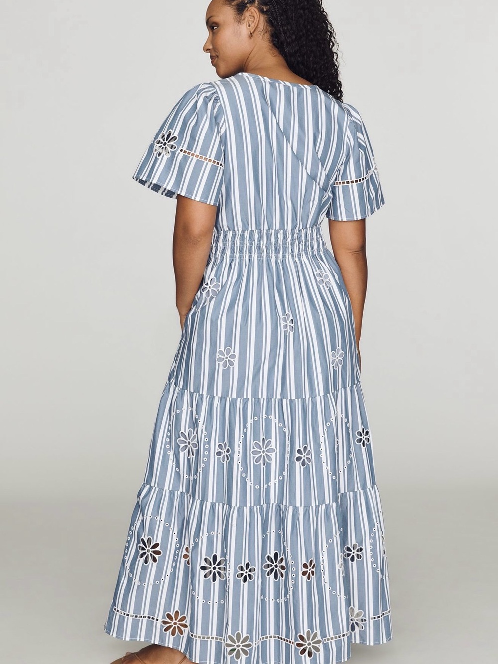 Anthropologie Blue and White Striped Eyelet Maxi Dress - Picture 2 of 8